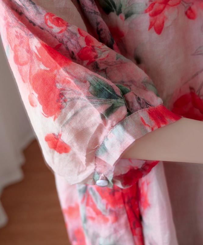 Handmade V Neck Summer Shirts Wardrobes Red Print Blouses