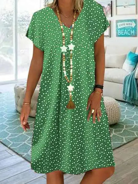 CD | 2023 Femei Rochie de vară Elegant Boemian vrac V-Neck scurt maneca inima imprimate rochii Doamnelor îmbrăcăminte plajă Sundress