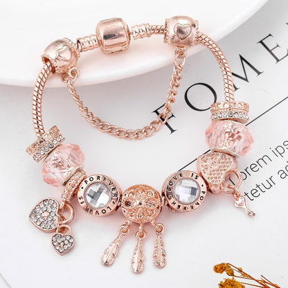 Rose Dreamcatcher Bracelet With Charms Included In Sterling Silver