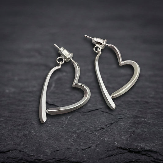 Heart Shaped Pendant Silver Earrings
