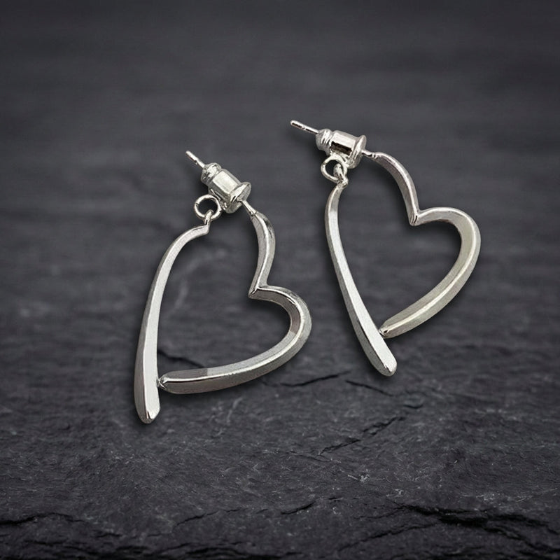 Heart Shaped Pendant Silver Earrings