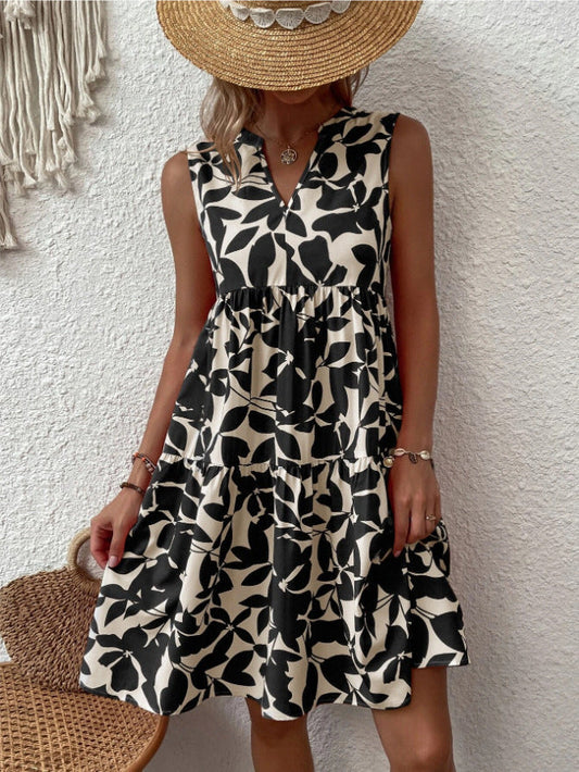 CD | Boho vrac fără mâneci rochie midi cu decolteu ascuțit
