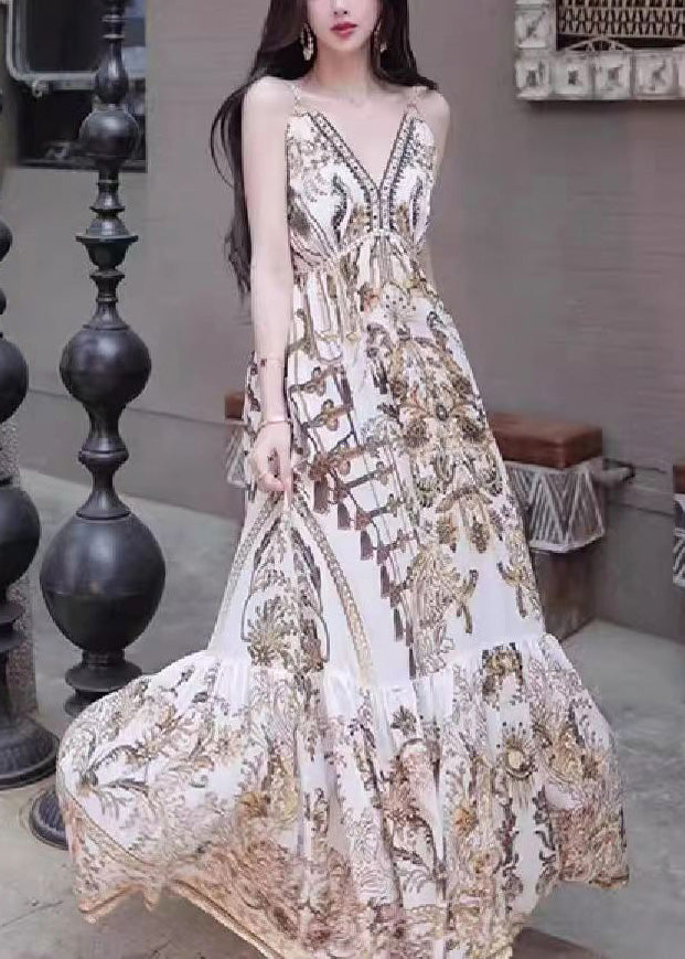 Holiday Style Printed Beach Strap Dress for Summer