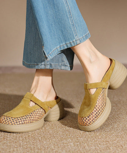 Hollow Out Yellow Splicing Platform Thong Sandals