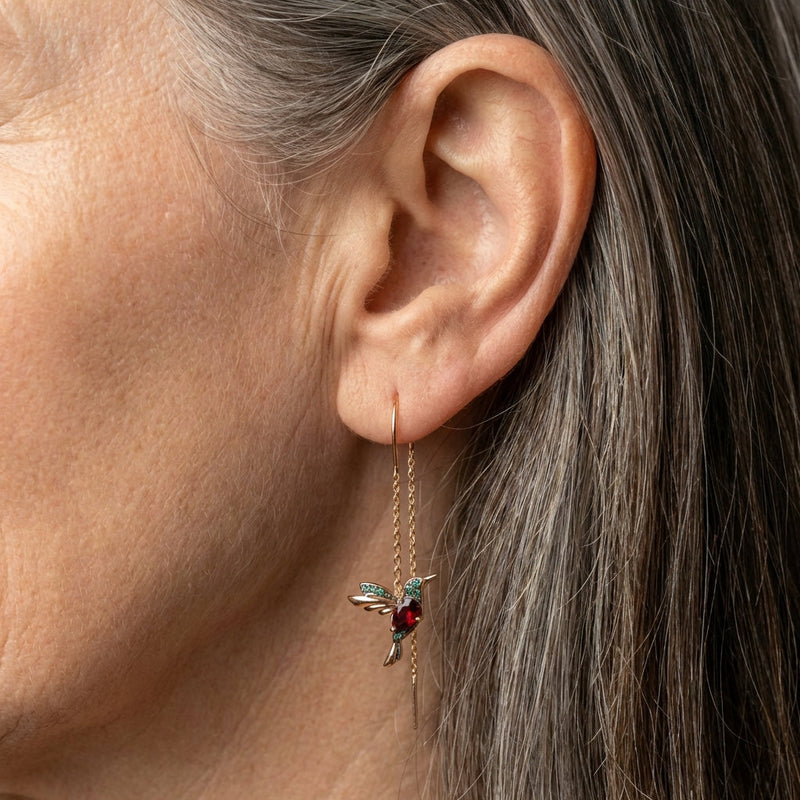 A Hummingbird Enamel and Zirconia Earring Set