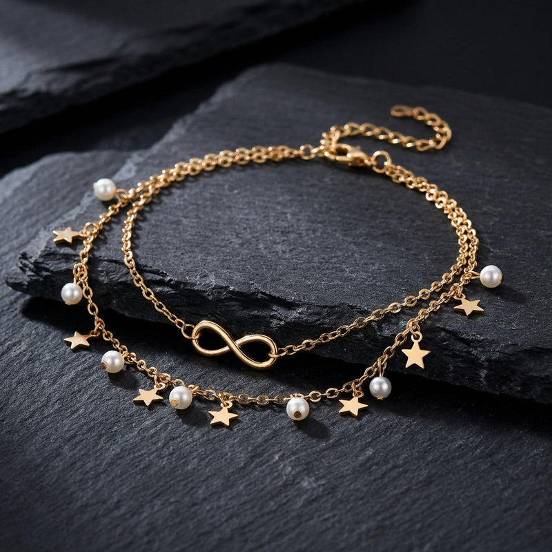 Infinity Anklet Bracelet + Pearls And Stars