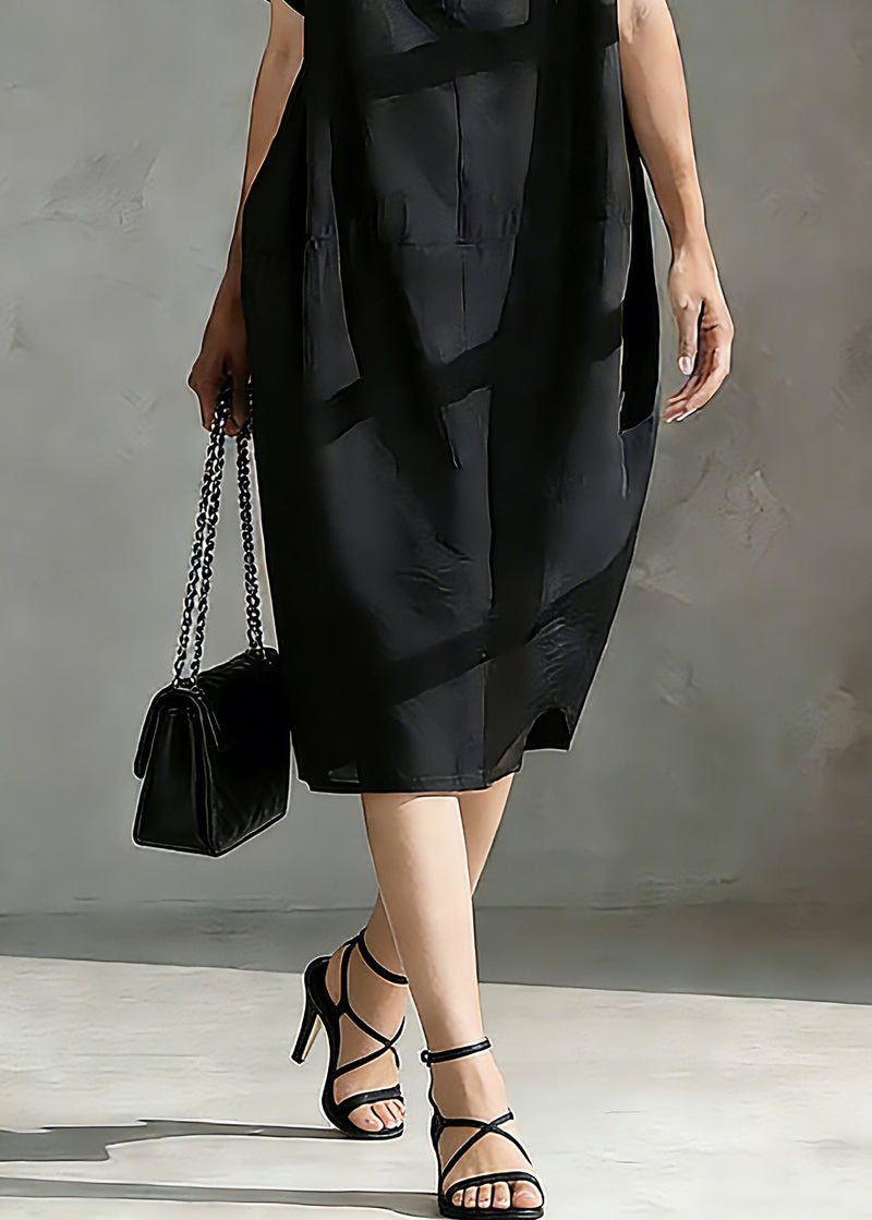 Italian Black Peter Pan Collar Patchwork Vacation Long Dresses Short Sleeve