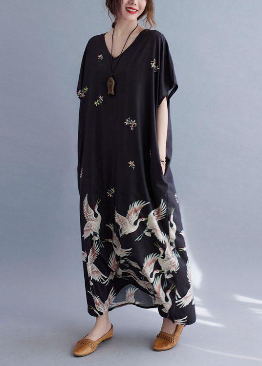 Italian Green Flowers V Neck Pockets Print Summer Holiday Dress Short Sleeve