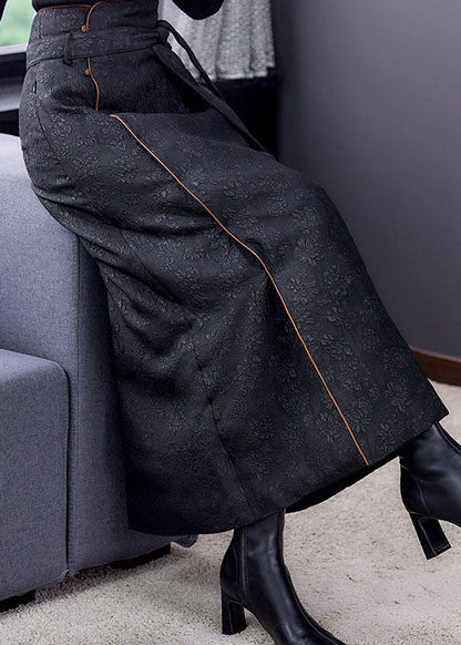 Italian Black Tie Waist Fine Cotton Filled Skirt Winter