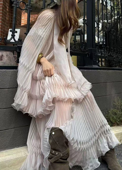 Italian Bow Wrinkled Top and a Line Skirts Two Pieces Set Summer