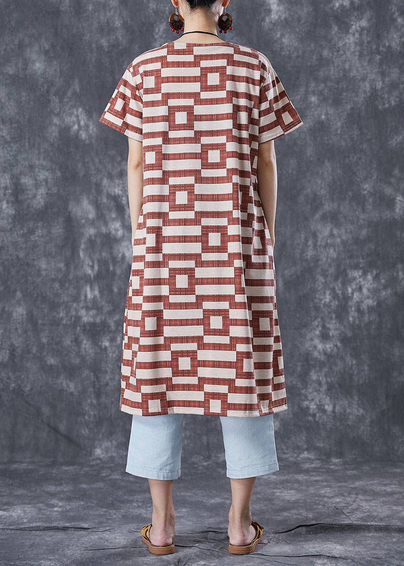 Italian Brick Red Oversized Striped Cotton Long Dress Summer