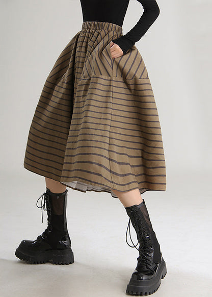 Italian Chocolate Striped High Waist Skirts Spring