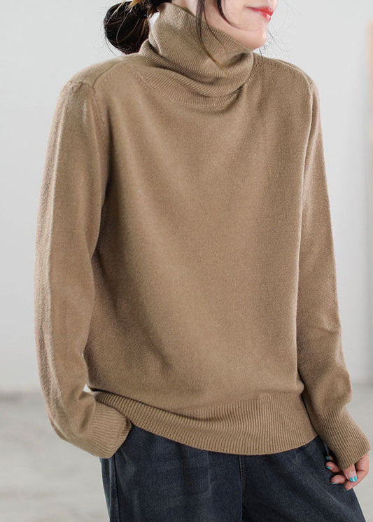 Italian Khaki Turtle Neck Knit Sweaters Winter