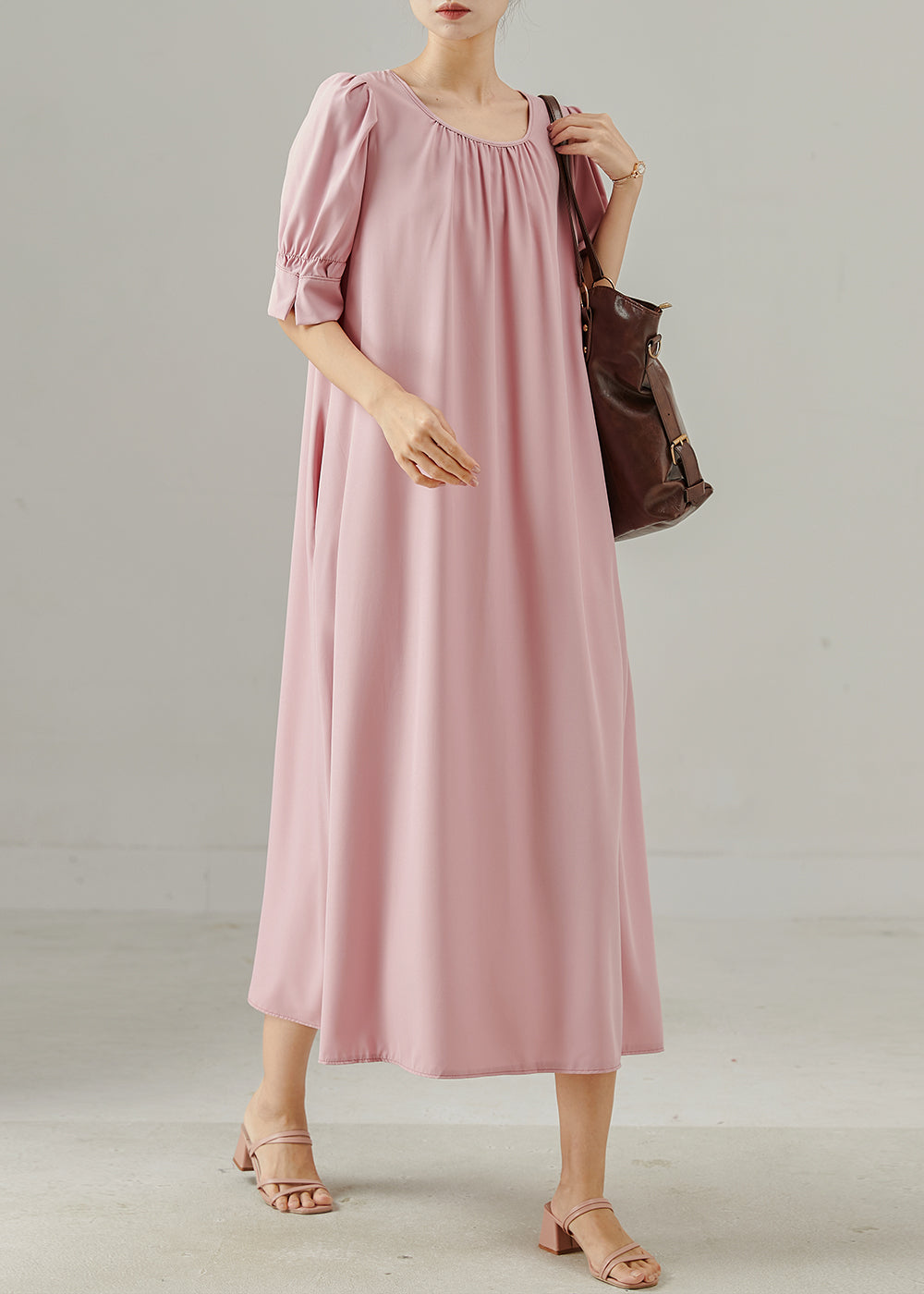 Italian Pink O-neck Cotton Vacation Dress Summer