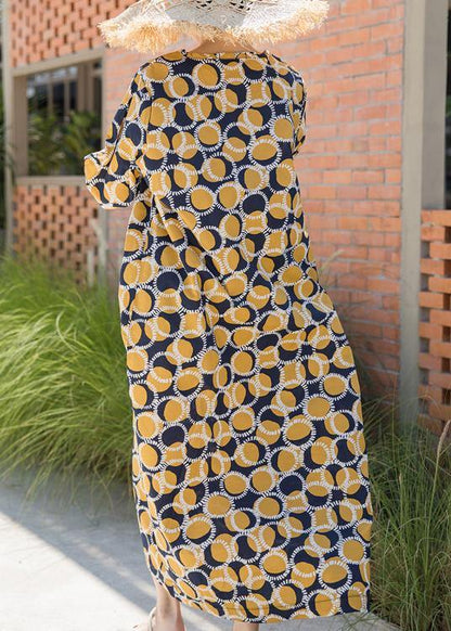 Italian Yellow Dotted Summer Cotton Dress Caftans