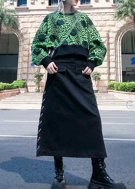 Italian Black Cotton Tunics Button Pockets Skirt