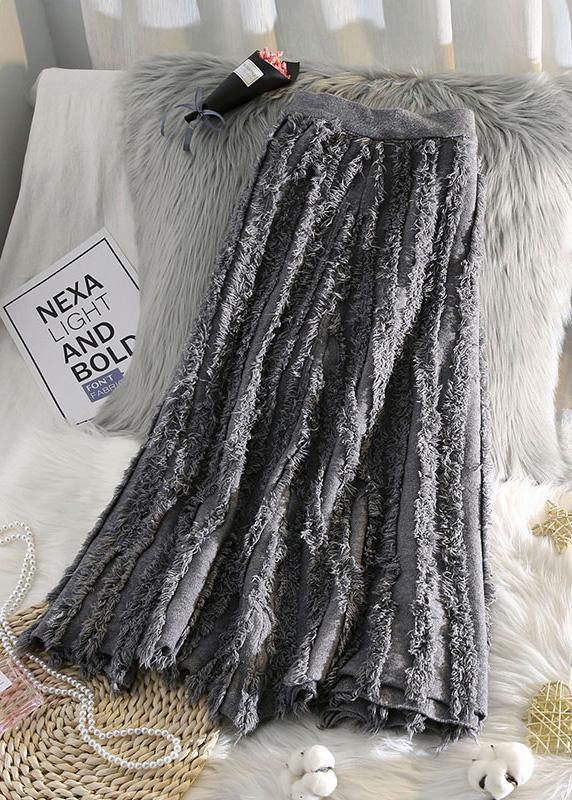 Italian Nude Cotton Skirt Tassel Elastic Waist Spring Skirt
