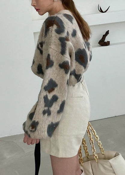 Jacquard Khaki O Neck Shawl and Sweater Knit Two Pieces Set Winter