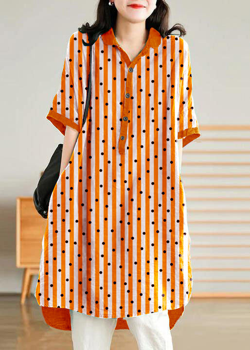 Jade Dark Blue Stripes Polka Dots Linen Linen Shirt Dress