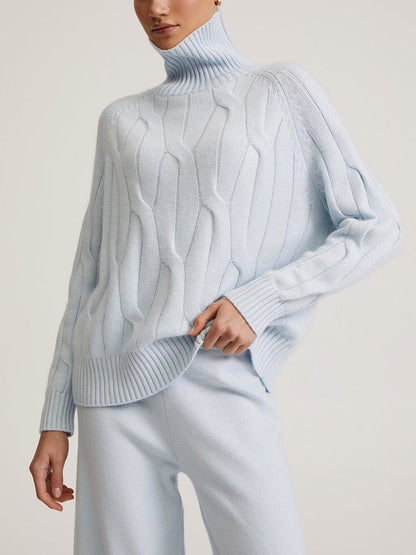 CD | Pulover elegant cu guler înalt din tricot cu cablu