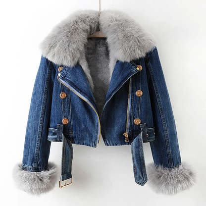 CD | Jachetă luxoasă din blană faux denim