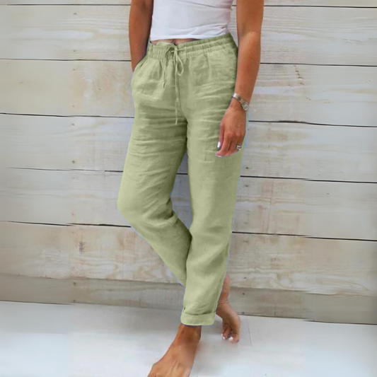 CD | Corinna™ pantaloni din bumbac și in pentru femei, cu talie elastică
