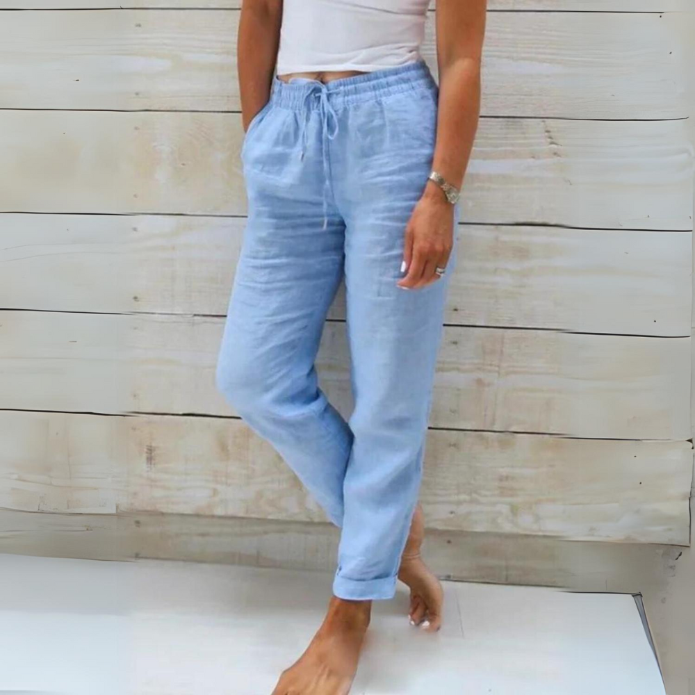 CD | Corinna™ pantaloni din bumbac și in pentru femei, cu talie elastică