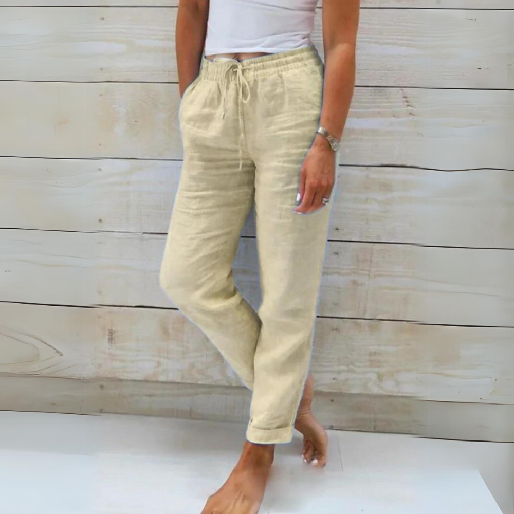 CD | Corinna™ pantaloni din bumbac și in pentru femei, cu talie elastică