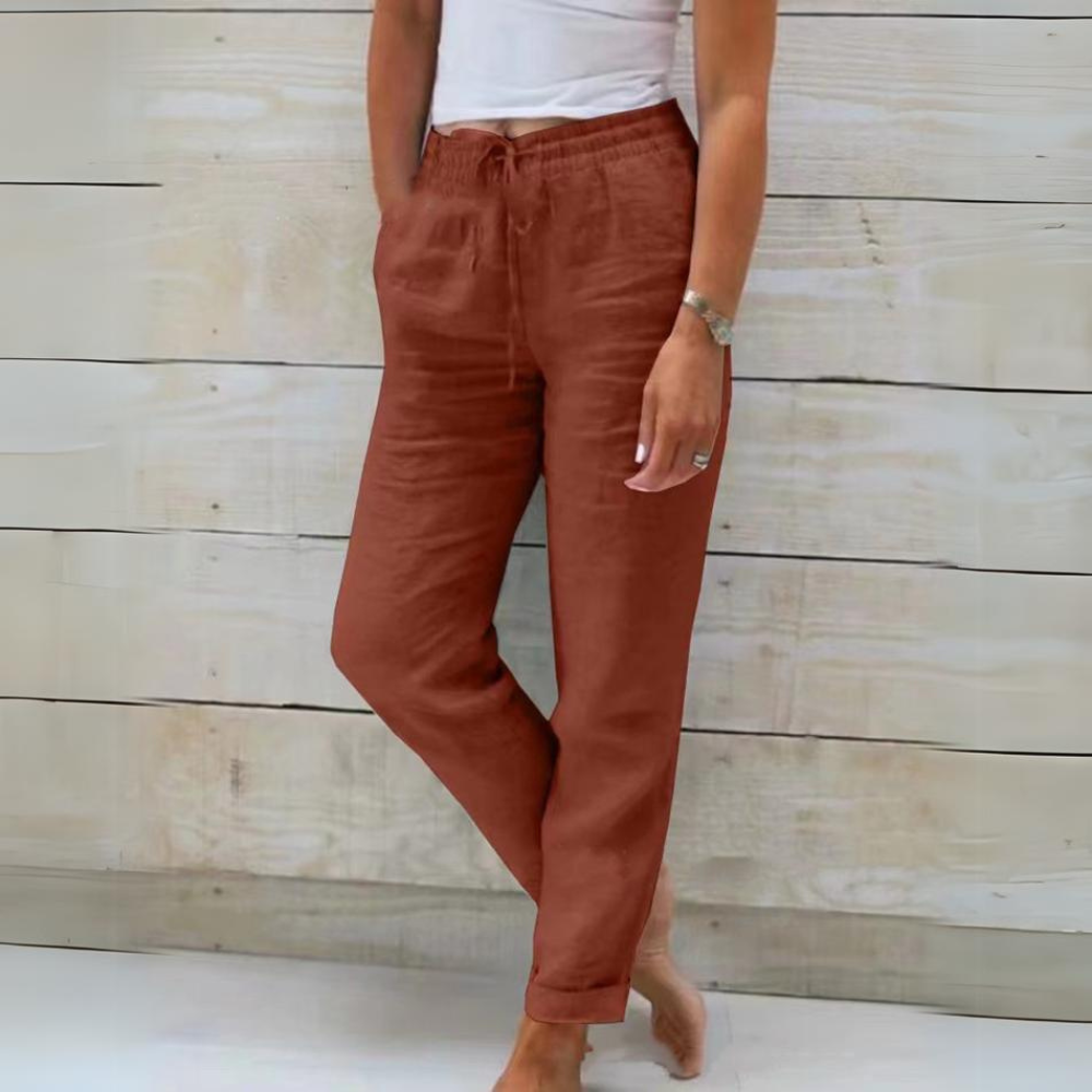 CD | Corinna™ pantaloni din bumbac și in pentru femei, cu talie elastică