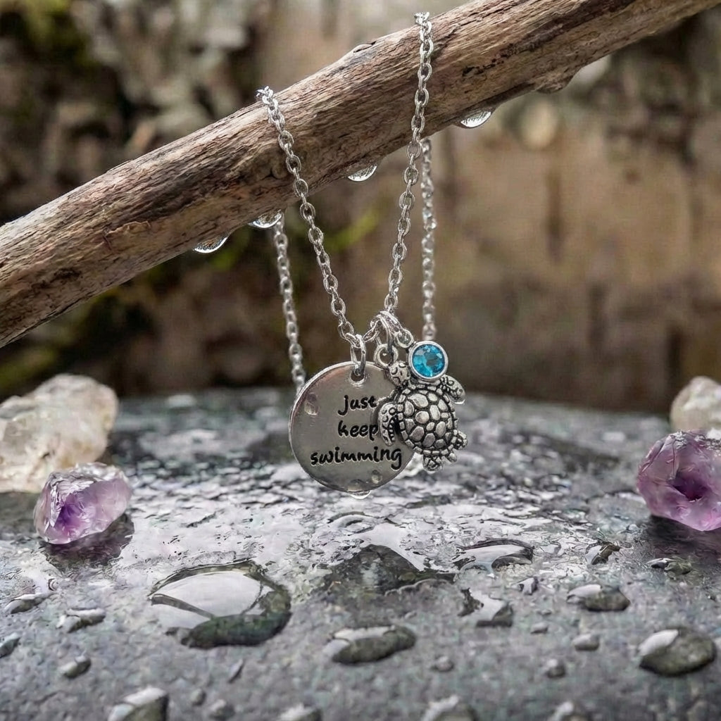 Keep Swimming Turtle Necklace In Silver Sustainable Ocean Inspired Jewelry