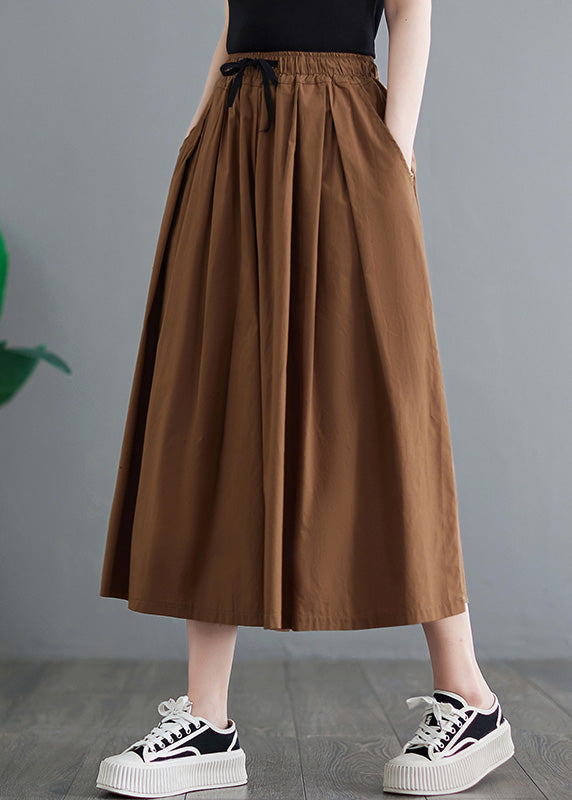 Khaki Elastic Waist Wide Leg Pants