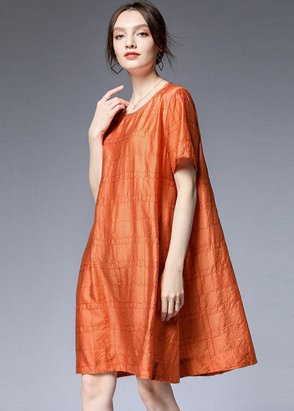 Khaki Silk a Line Dresses O Neck Half Sleeve