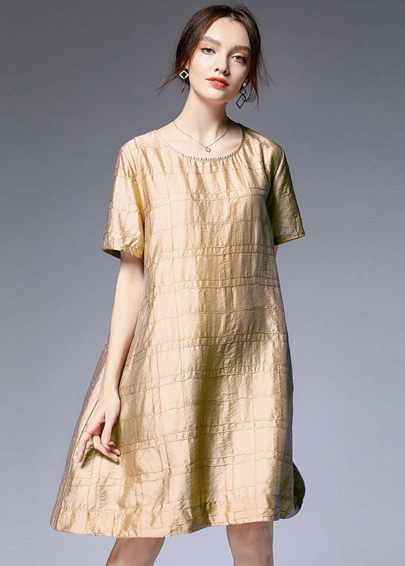 Khaki Silk a Line Dresses O Neck Half Sleeve