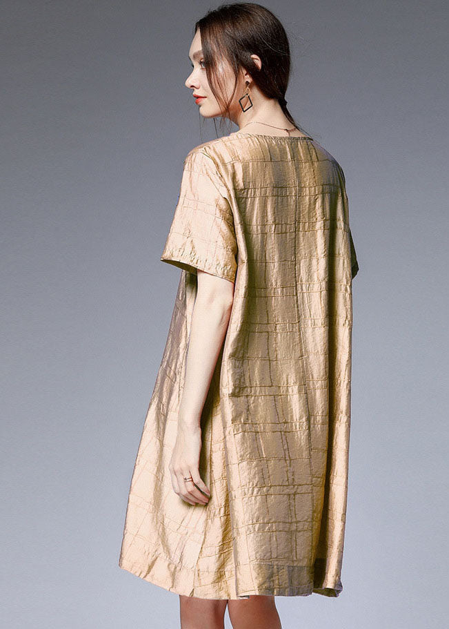 Khaki Silk a Line Dresses O Neck Half Sleeve