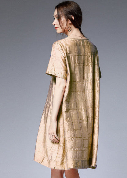 Khaki Silk a Line Dresses O Neck Half Sleeve