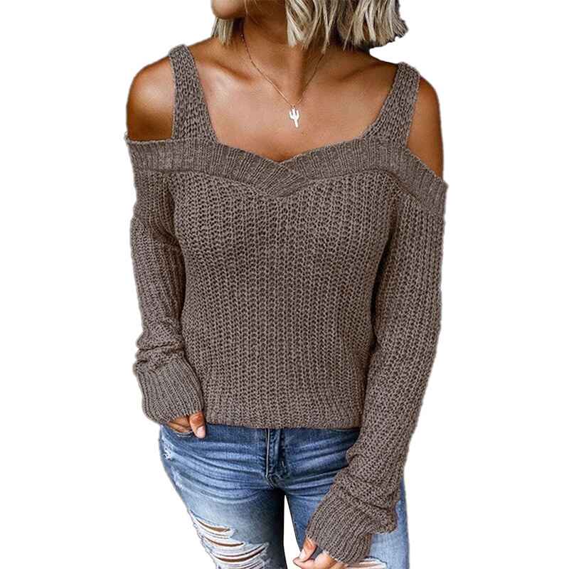Dark-Blue-Womens-Casual-Long-Sleeve-V-Neck-Cold-Shoulder-Knitted-Pullover-Sweater-Top-K197-tops-Back