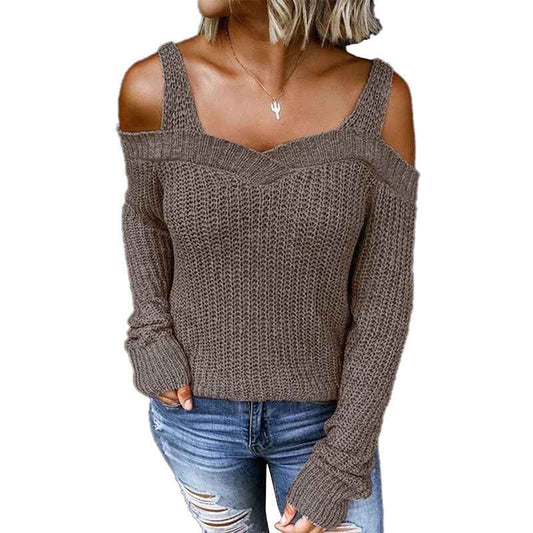 Dark-Blue-Womens-Casual-Long-Sleeve-V-Neck-Cold-Shoulder-Knitted-Pullover-Sweater-Top-K197-tops-Back