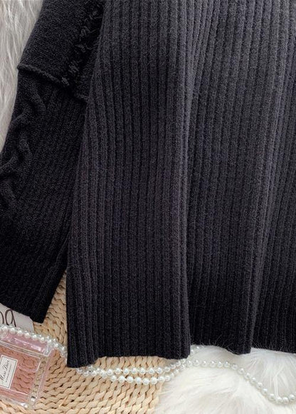 Knitted Black Wild Sweater Outfits Design Warm Oversized High Neck Knit Tops