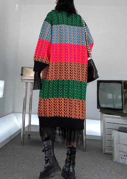 Knitted Rainbow Sweater Dress Outfit O Neck Spring Sweater Dress
