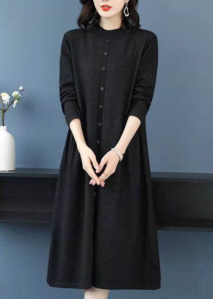 Knitted Chocolate Sweater Weather Largo High Neck Button Diy Knitted Dress