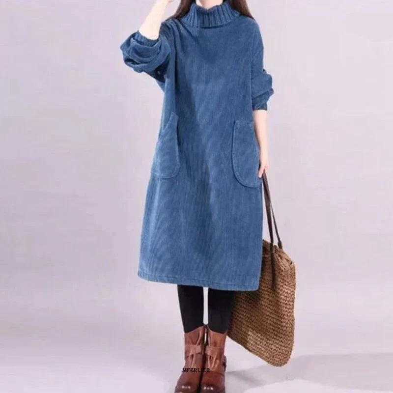 CD | Rochie midi din catifea cu gât rotund