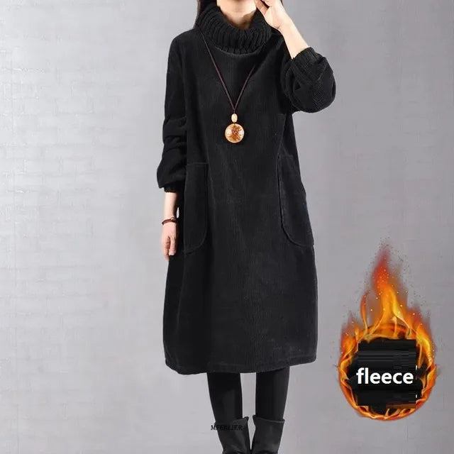 CD | Rochie midi din catifea cu gât rotund
