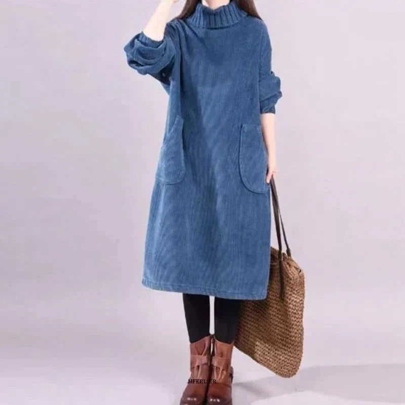 CD | Rochie midi din catifea cu gât rotund