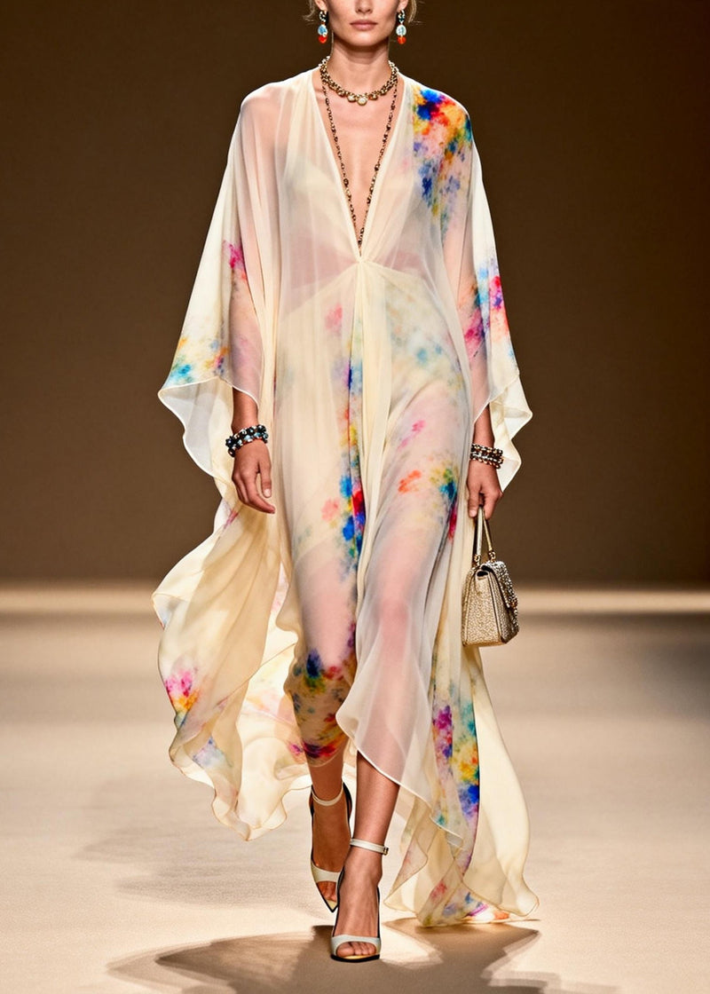 Light Yellow Tie Dye Chiffon Party Dress Oversized Summer
