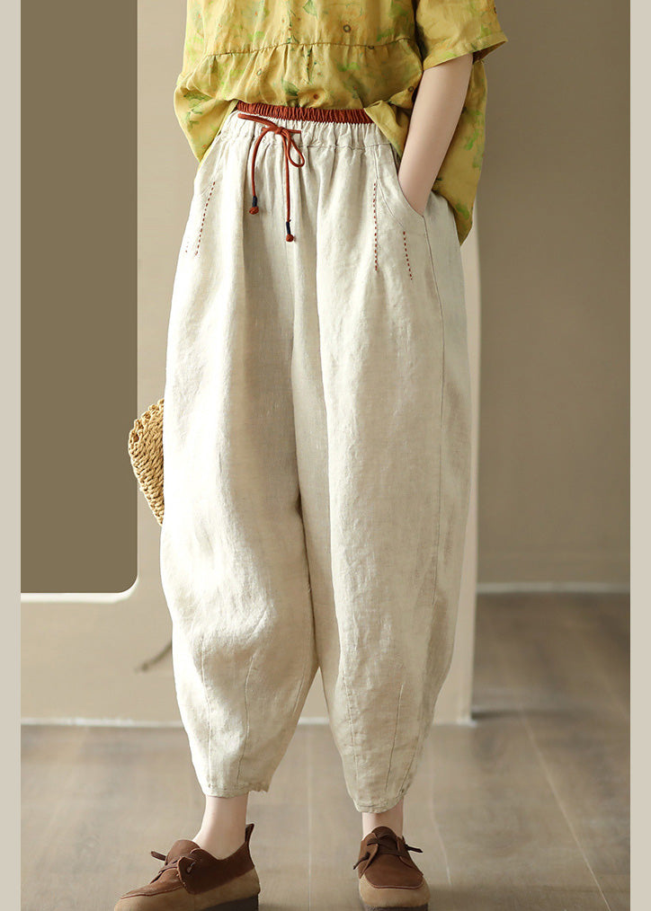 Linen Colour Elastic Waist Linen Pants Summer