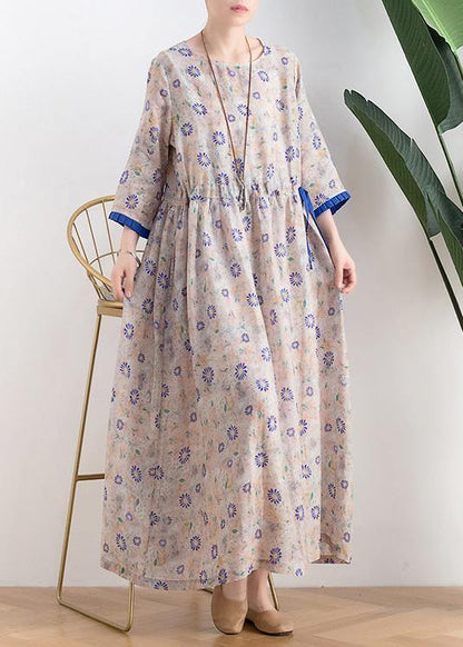 Literary Small Daisy Mid-length Dress Waist Ming New Ramie Printed Skirt