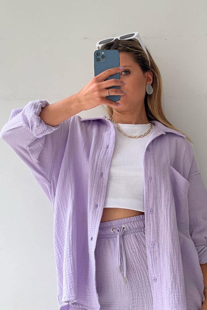 CD | Cămașă slim-fit cu mânecă lungă și pantaloni scurți asortați pentru femei