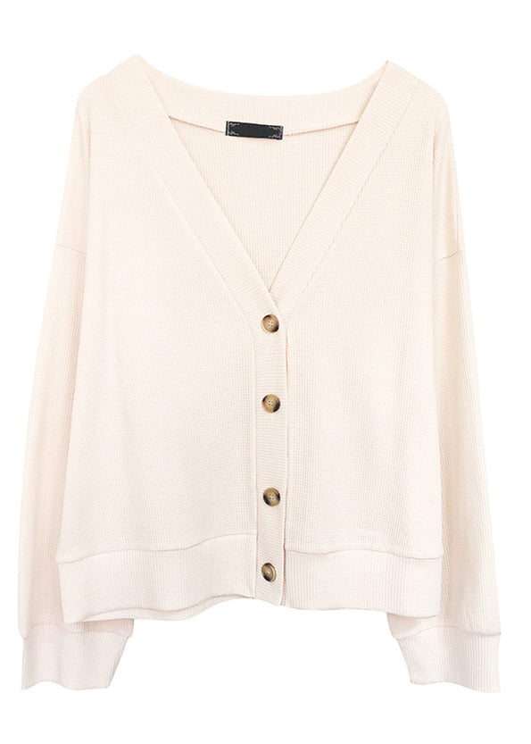 Loose Apricot V Neck Button Knit Tops and Skirts Two Piece Set Fall