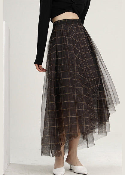Loose Asymmetrical Plaid Tulle a Line Skirts Spring