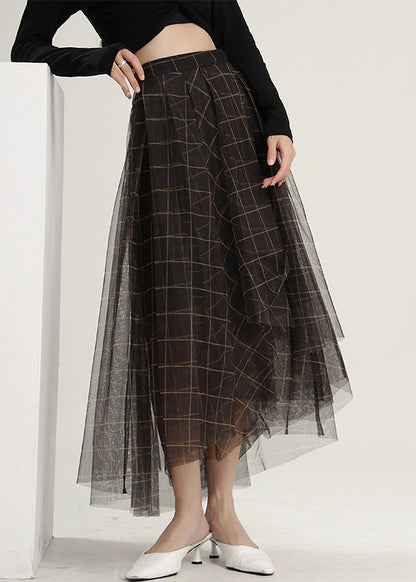 Loose Asymmetrical Plaid Tulle a Line Skirts Spring